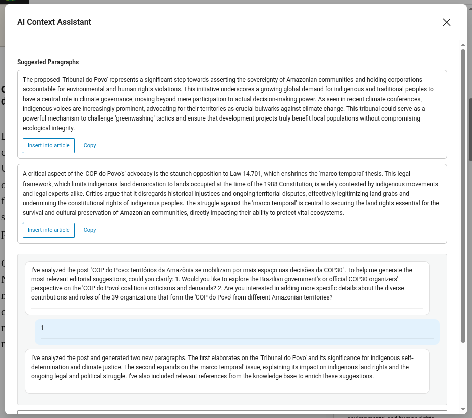 AI Context panel — expanded modal